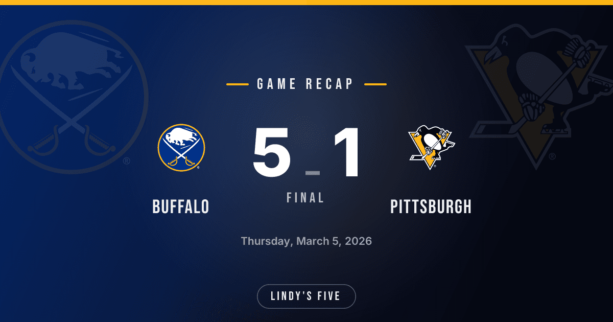 Sabres Crush PIT 5-1